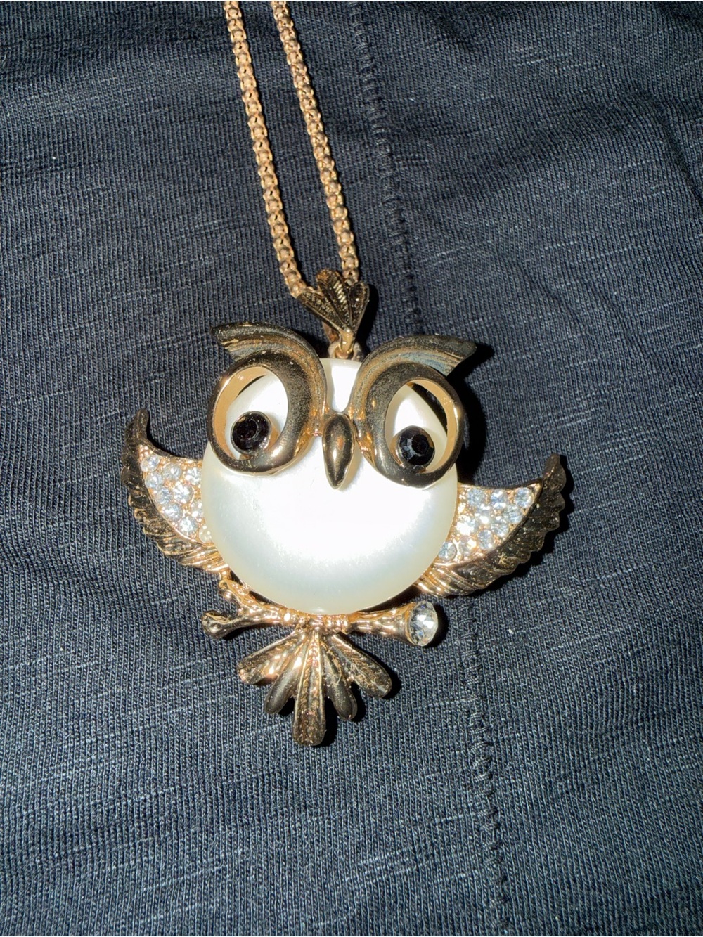 Betsey Johnson Gold-Tone Owl Pendant Necklace with White Enamel